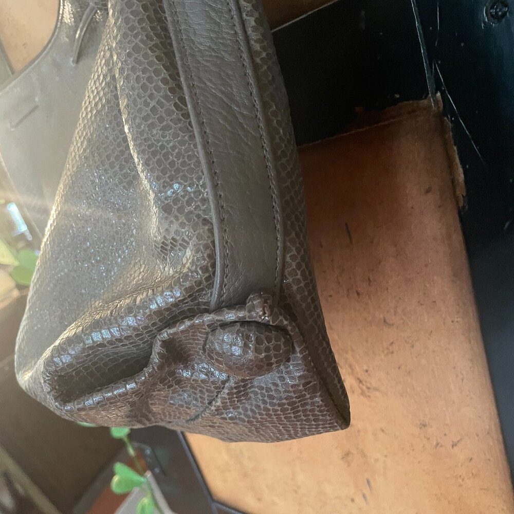 Vtg Carlos Falchi Brown Snake Embossed Large Crossbody Bag - Picture 6 of 8
